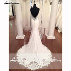 NumberSea - Vestidos de novia estilo sirena con escote en V y apliques de encaje, estilo bohemio, sin espalda, sexy, para casamiento