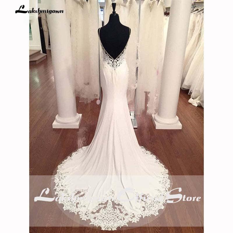 NumberSea - Vestidos de novia estilo sirena con escote en V y apliques de encaje, estilo bohemio, sin espalda, sexy, para casamiento