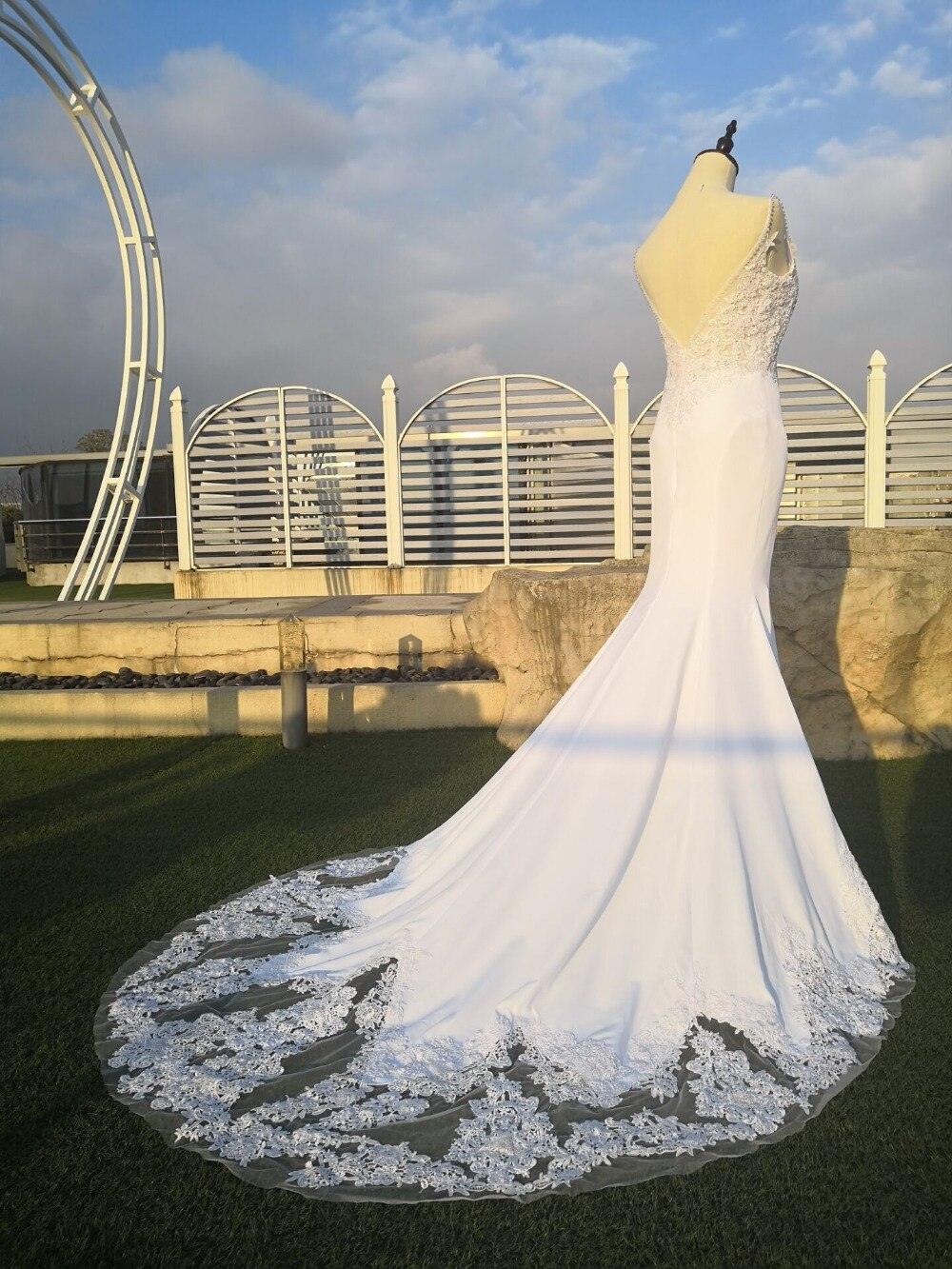NumberSea - Vestidos de novia estilo sirena con escote en V y apliques de encaje, estilo bohemio, sin espalda, sexy, para casamiento