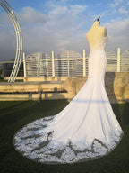 NumberSea - Vestidos de novia estilo sirena con escote en V y apliques de encaje, estilo bohemio, sin espalda, sexy, para casamiento