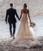 Vestido de novia NumberSea con encaje transparente, flores 3D y apliques, sin tirantes, de tul dividido, color gris oscuro y plateado, estilo bohemio playero, con cristales