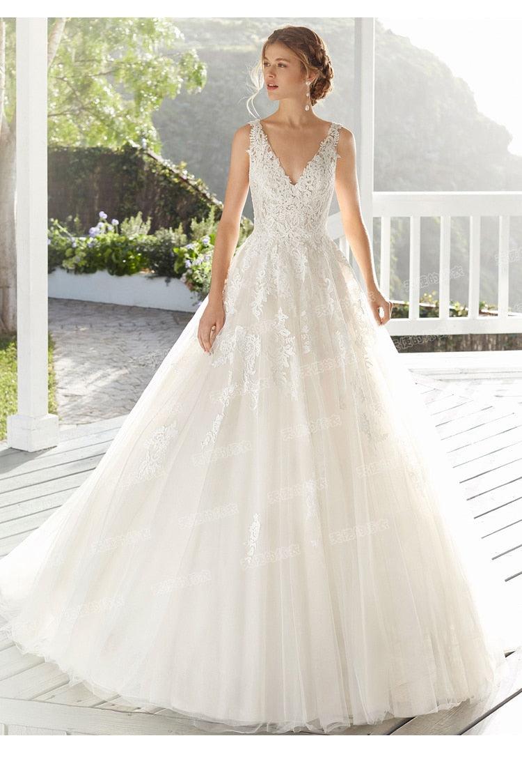 Vestido de novia NumberSea de lujo, sexy, con escote en V, corte en cola, sin espalda, estilo princesa, talla personalizada