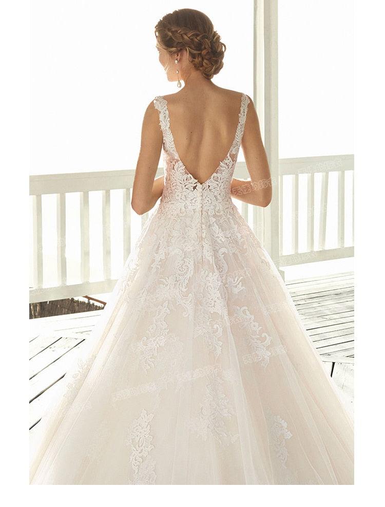 Vestido de novia NumberSea de lujo, sexy, con escote en V, corte en cola, sin espalda, estilo princesa, talla personalizada