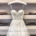 NumberSea Vestido de novia sexy línea A Tirantes finos de encaje vintage con apliques de cuentas de tul blanco roto Mariage Vestido de novia largo