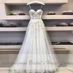 NumberSea Vestido de novia sexy línea A Tirantes finos de encaje vintage con apliques de cuentas de tul blanco roto Mariage Vestido de novia largo