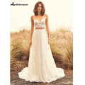 NumberSea Zweiteiliges Boho-Hochzeitskleid mit Spitzenapplikationen, Bohemian-Brautkleider, U-Ausschnitt, A-Linie, Vestidos de Nova Lakshmigown