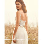 NumberSea Zweiteiliges Boho-Hochzeitskleid mit Spitzenapplikationen, Bohemian-Brautkleider, U-Ausschnitt, A-Linie, Vestidos de Nova Lakshmigown