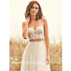 NumberSea Zweiteiliges Boho-Hochzeitskleid mit Spitzenapplikationen, Bohemian-Brautkleider, U-Ausschnitt, A-Linie, Vestidos de Nova Lakshmigown