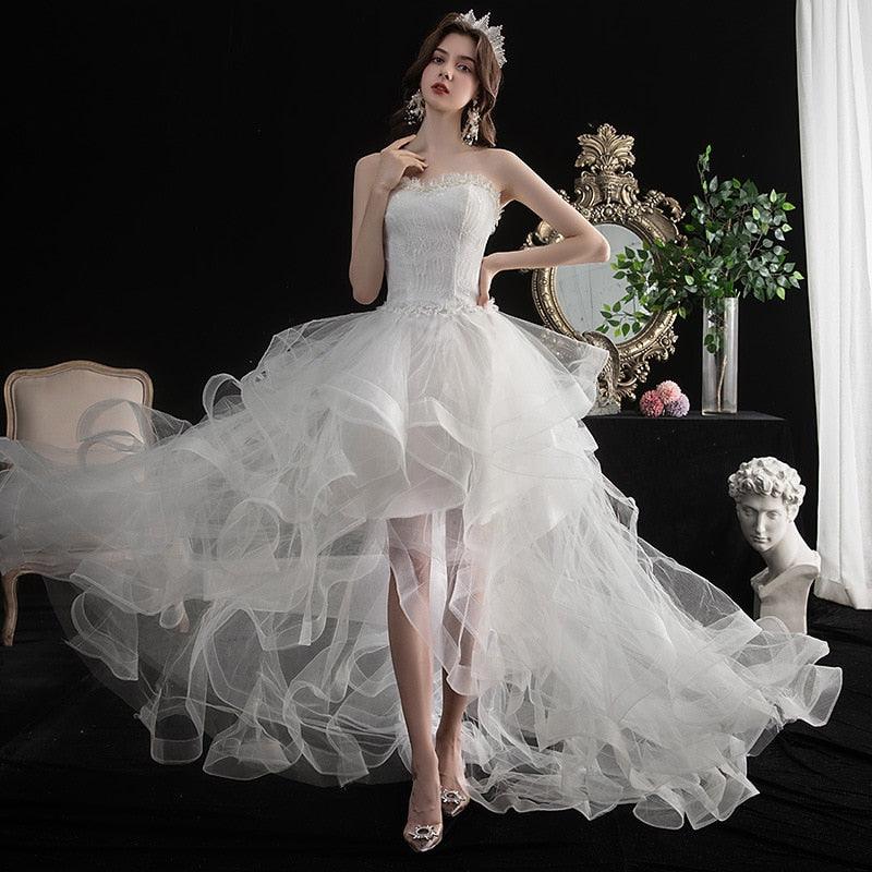 Vestido de novia NumberSea 2021, nuevo, corto, largo, sin tirantes, con cola, hecho a medida, talla L