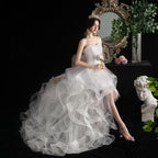 Vestido de novia NumberSea 2021, nuevo, corto, largo, sin tirantes, con cola, hecho a medida, talla L