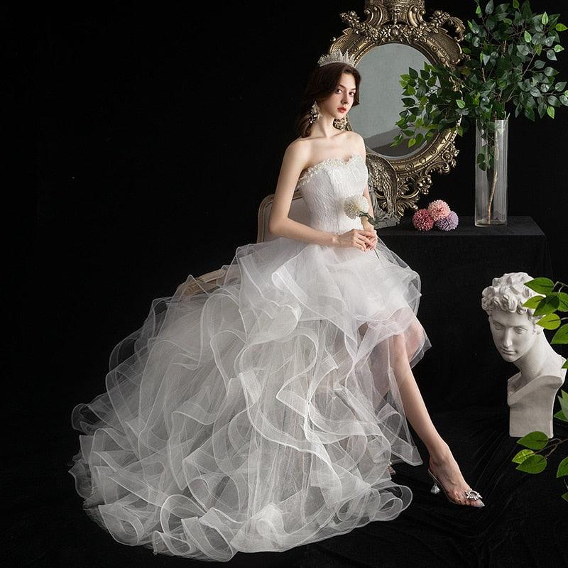 Vestido de novia NumberSea 2021, nuevo, corto, largo, sin tirantes, con cola, hecho a medida, talla L