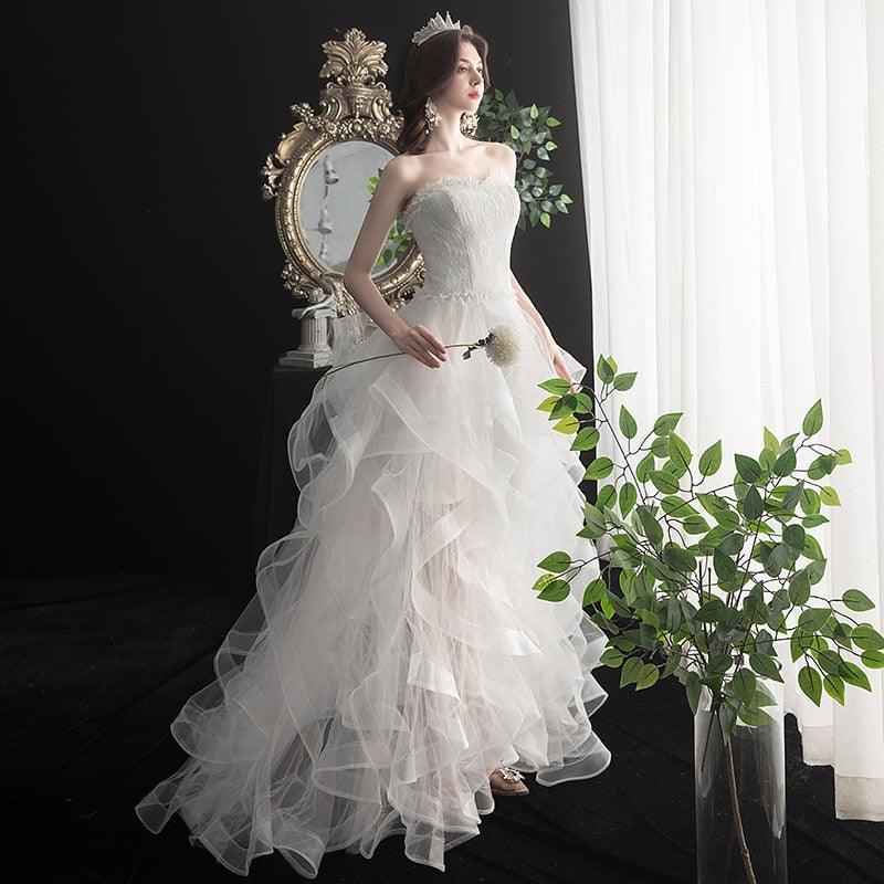Vestido de novia NumberSea 2021, nuevo, corto, largo, sin tirantes, con cola, hecho a medida, talla L