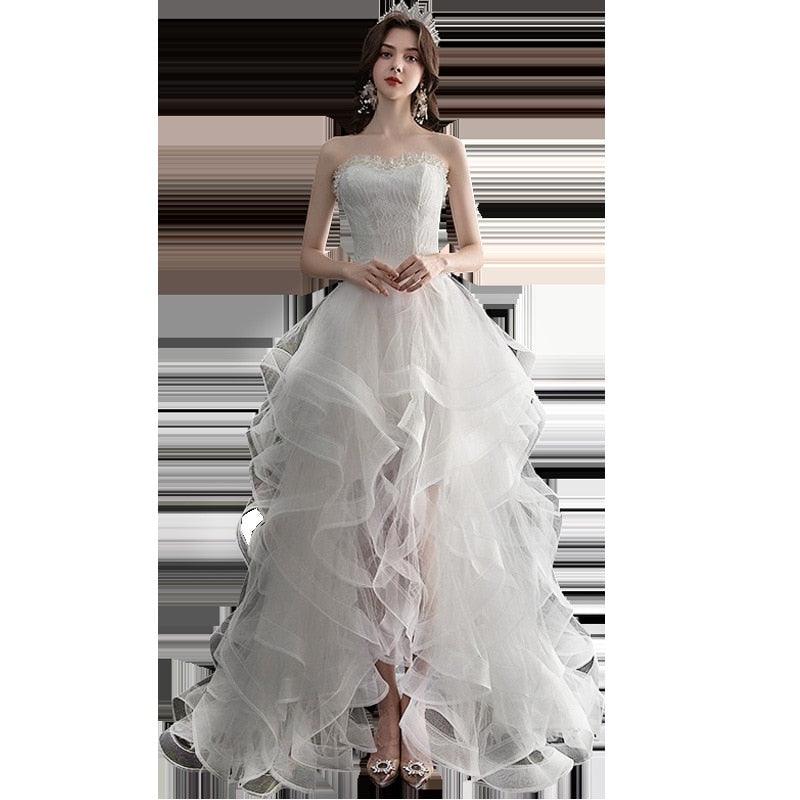 Vestido de novia NumberSea 2021, nuevo, corto, largo, sin tirantes, con cola, hecho a medida, talla L