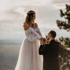 Vestido de novia NumberSea, vestidos de baile, manga larga abombada, champán, hombros descubiertos, vestidos de novia brillantes, bata de boda bohème, vestidos de novia