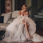 Vestido de novia NumberSea, vestidos de baile, manga larga abombada, champán, hombros descubiertos, vestidos de novia brillantes, bata de boda bohème, vestidos de novia