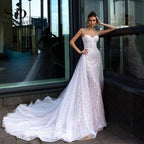 NumberSea Vintage Mermaid Wedding Dress Sexy Sweetheart Lace Appliques 2 in 1 Bridal Dress Detachable Skirt Wedding Gowns