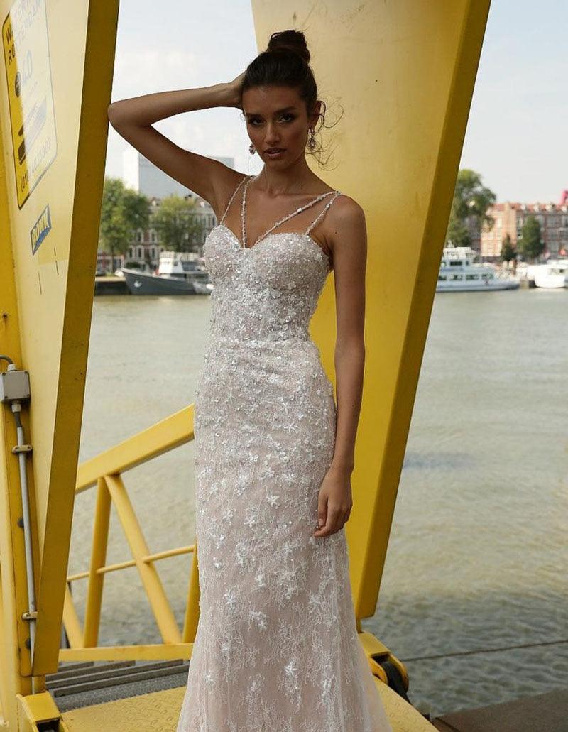 Vestido de novia vintage de sirena NumberSea, sexy, con escote en forma de corazón y apliques de encaje, 2 en 1, con falda desmontable.