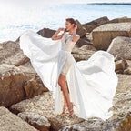 Vestido de novia NumberSea Boho 2021 Vintage 2 en 1 Delantero Corto Espalda Larga Gasa Simple Playa Manga Civil Rústico Robe De Mariee Encantador