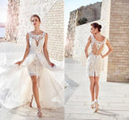 Vestido de novia NumberSea Boho 2021 Vintage 2 en 1 Delantero Corto Espalda Larga Gasa Simple Playa Manga Civil Rústico Robe De Mariee Encantador