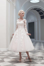 Vestido de novia NumberSea, vestido de fiesta, barco, apliques, manga larga, vestidos de novia nuevos, baratos, personalizados, vestidos de novia cortos