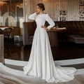 NumberSea Vestido De Noiva Einfache Weiche Satin Brautkleider Langarm Muslimischen Brautkleider Dubai Zurück Taste Plus Größe A-linie Braut Dres