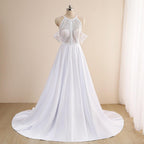 Vestidos de novia NumberSea sencillos de corte A, sexys, con ilusión, cuello redondo, hombros descubiertos, botones, aberturas, encaje, apliques, nuevos vestidos de novia largos 2021, personalizados