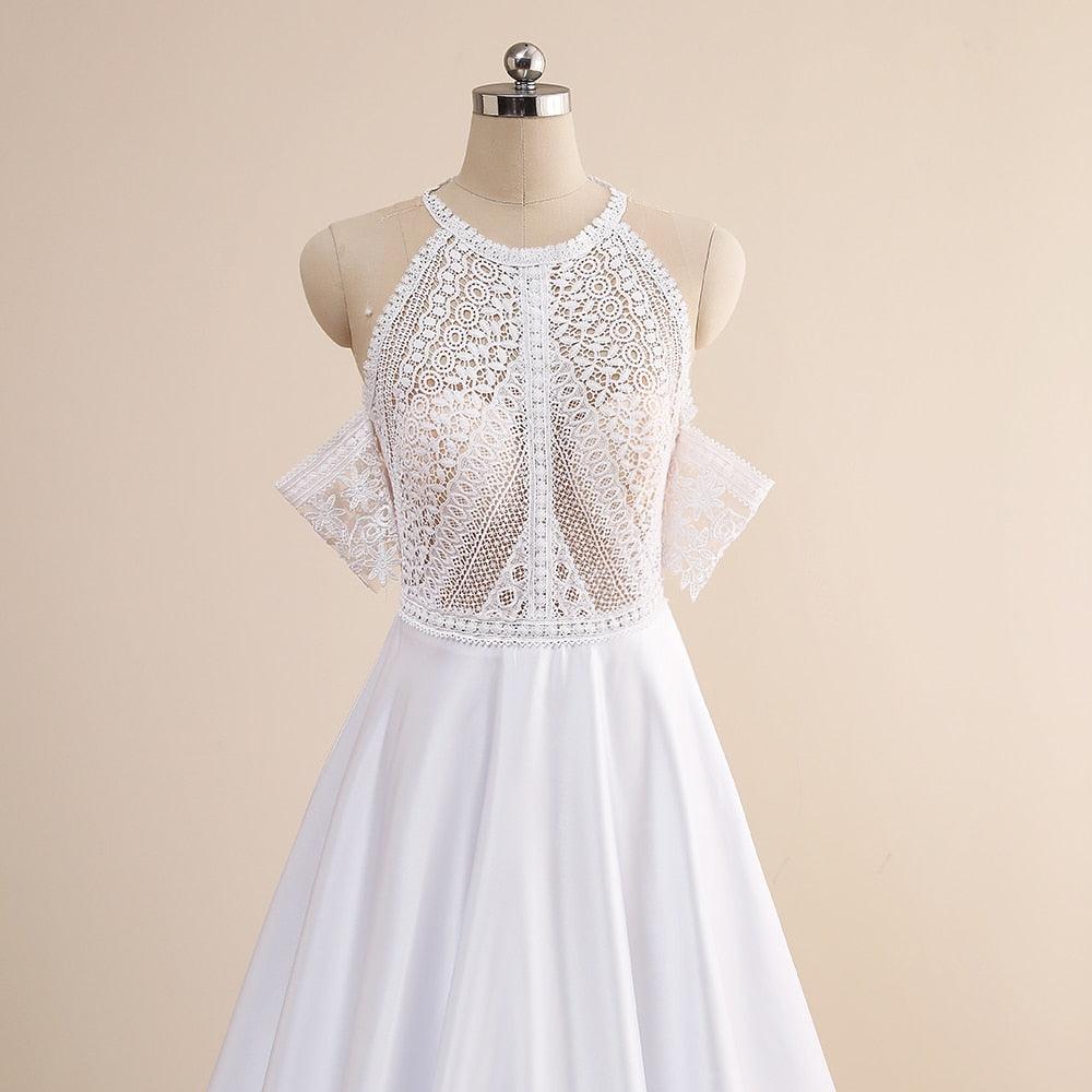 Vestidos de novia NumberSea sencillos de corte A, sexys, con ilusión, cuello redondo, hombros descubiertos, botones, aberturas, encaje, apliques, nuevos vestidos de novia largos 2021, personalizados