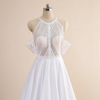 Vestidos de novia NumberSea sencillos de corte A, sexys, con ilusión, cuello redondo, hombros descubiertos, botones, aberturas, encaje, apliques, nuevos vestidos de novia largos 2021, personalizados