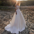 Vestidos de novia NumberSea sencillos de corte A, sexys, con ilusión, cuello redondo, hombros descubiertos, botones, aberturas, encaje, apliques, nuevos vestidos de novia largos 2021, personalizados