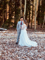 NumberSea V-Ausschnitt Lange Brautkleider mit Ärmeln Offener Rücken Weiß Spitzenapplikationen Brautkleid Für Hochzeitsfeier Vestidos De Novia A-Linie
