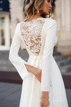 Vestido de novia sencillo NumberSea de manga larga 2021, estilo bohemio, con escote en V, con fajas, largo, estilo vintage bohemio, con apliques en la espalda.