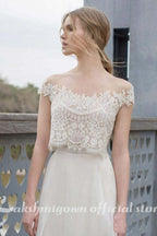 NumberSea Vestidos de novia bohemios de dos piezas con apliques de encaje, escote ilusión, gasa, corte A, románticos, bohemios, para verano