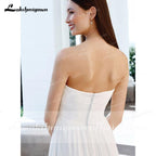 Vestido de novia NumberSea con escote en forma de corazón, pliegues, hombros descubiertos, botones en la espalda, parte delantera corta y espalda larga.