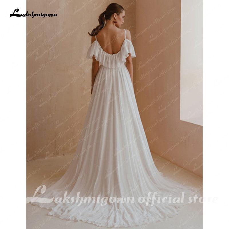 Vestido de novia bohemio con tirantes finos de NumberSea, corte A, de gasa, 2021, escote en V, manga corta, estilo sukienki, damskie, lakshmigown