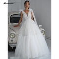 NumberSea vestido de novia de encaje de tul sin espalda con cuello en V vestidos de novia con lazo elegante en forma de V espalda bata de soirée de mariage Lakshmigown