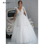 NumberSea vestido de novia de encaje de tul sin espalda con cuello en V vestidos de novia con lazo elegante en forma de V espalda bata de soirée de mariage Lakshmigown