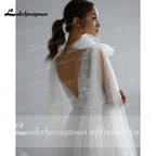 NumberSea vestido de novia de encaje de tul sin espalda con cuello en V vestidos de novia con lazo elegante en forma de V espalda bata de soirée de mariage Lakshmigown