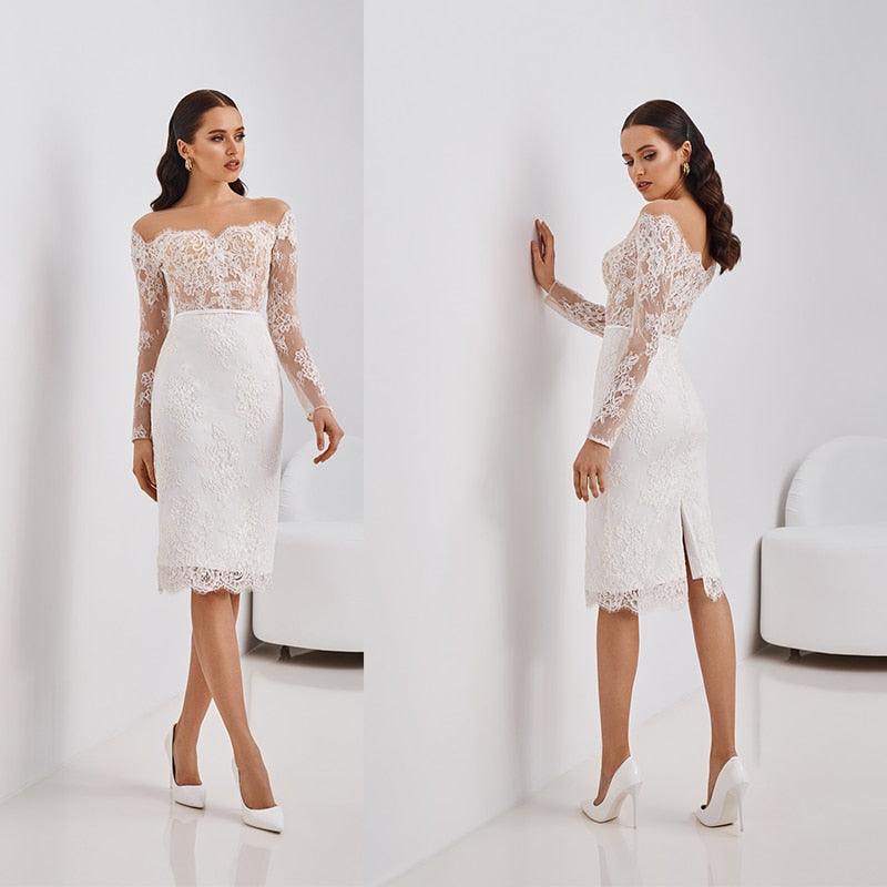 Vestidos de novia cortos NumberSea con escote barco 2021, vestido de novia blanco marfil, vestidos de novia blancos, vestido de fiesta de boda de satén de alta calidad.