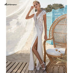 NumberSea trouwjurk robe mariée sirene Vestidos de novia de manga casquillo con cuello en V de sirena sexy Tren de barrido alto dividido robe de soirée de mariage