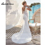 NumberSea trouwjurk robe mariée sirene Vestidos de novia de manga casquillo con cuello en V de sirena sexy Tren de barrido alto dividido robe de soirée de mariage
