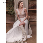NumberSea vestido de novia sin espalda Cuello en V profundo Sexy Lace High Split Sleeveles Open Back Vestidos de novia vestido de fiesta de boda 2021