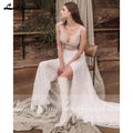 NumberSea vestido de novia sin espalda Cuello en V profundo Sexy Lace High Split Sleeveles Open Back Vestidos de novia vestido de fiesta de boda 2021
