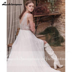 NumberSea vestido de novia sin espalda Cuello en V profundo Sexy Lace High Split Sleeveles Open Back Vestidos de novia vestido de fiesta de boda 2021