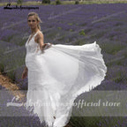Vestidos de novia elegantes NumberSea con escote en V, encaje, sin mangas, espalda abierta para mujer 2021, vestido de fiesta de boda Lakshmigown con cola de barrido para playa