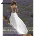 Vestidos de novia elegantes NumberSea con escote en V, encaje, sin mangas, espalda abierta para mujer 2021, vestido de fiesta de boda Lakshmigown con cola de barrido para playa