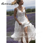 Vestidos de novia elegantes NumberSea con escote en V, encaje, sin mangas, espalda abierta para mujer 2021, vestido de fiesta de boda Lakshmigown con cola de barrido para playa