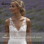 Vestidos de novia elegantes NumberSea con escote en V, encaje, sin mangas, espalda abierta para mujer 2021, vestido de fiesta de boda Lakshmigown con cola de barrido para playa