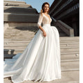 NumberSea sukienka na wesele Vestidos de novia de satén con cuello en V profundo y manga tres cuartos Elegante vestido de novia princesa lujoso Lakshmigown