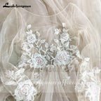 Vestidos de novia NumberSea 2021, elegantes vestidos de novia de playa de manga larga con encaje de tul y espalda descubierta con cinturón, línea A, vestido de casamento sencillo