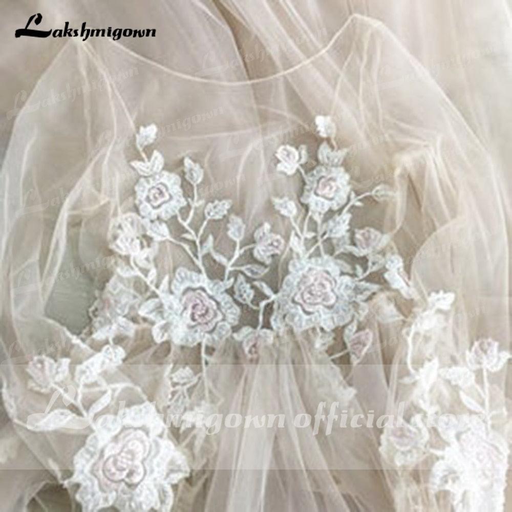 Vestidos de novia NumberSea 2021, elegantes vestidos de novia de playa de manga larga con encaje de tul y espalda descubierta con cinturón, línea A, vestido de casamento sencillo